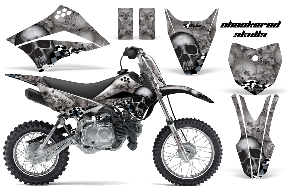 Kawasaki KLX 110L 10-11 NP Graphic Kit CHECKERED SKULLS-BLACK